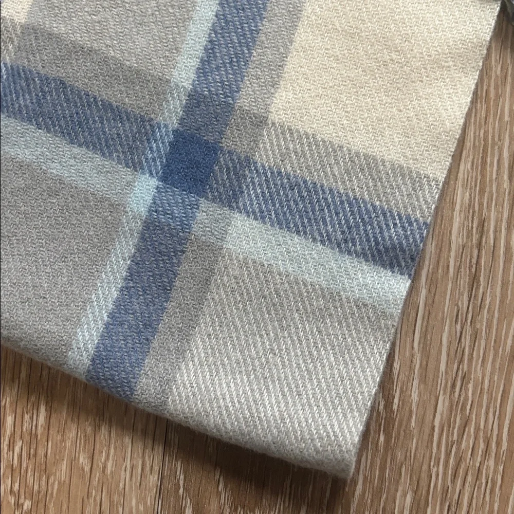 Cream/Gray/Blue Plaid Acrylic Knit Scarf 12”x72”